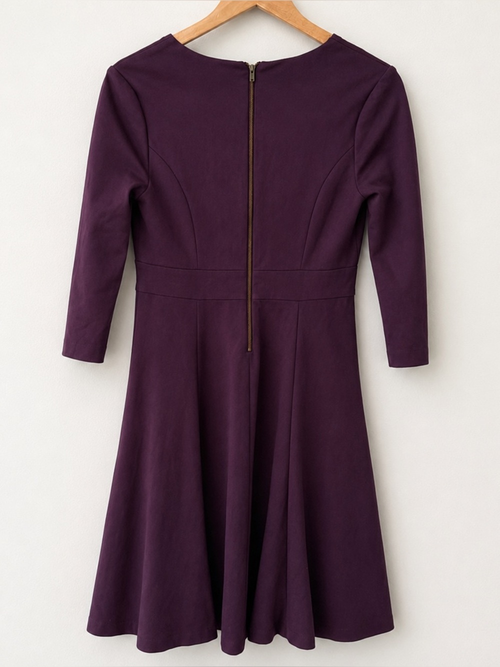 Boden Clerkenwell Burgundy Fit Flare Dress 8R Long Sleeve V Neck Dark Academia - Picture 2 of 7